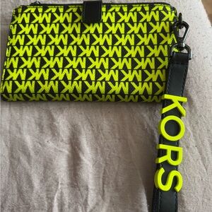 Michael Kors Vibrant Yellow and Black Logo Wristlet